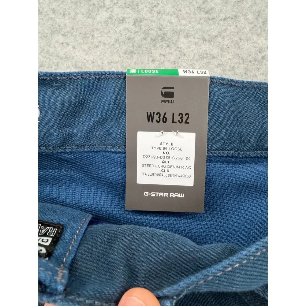 NWT G-Star Raw Type 96 Loose Sea Blue Vintage Wash Jeans Denim Size 36/32